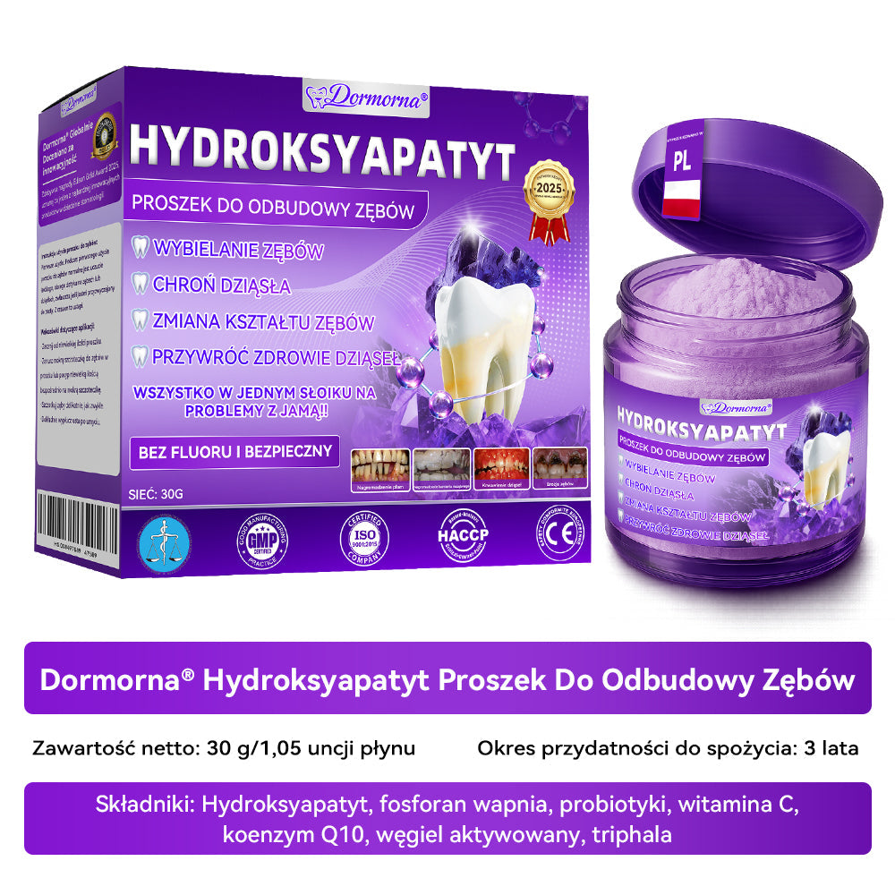 Proszek do regeneracji i naprawy zębów 𝐷𝑜𝒓𝒎𝒐𝒓𝑛𝑎® z hydroksyapatytem 🦷 (skutecznie naprawia ubytki zębów, problemy z dziąsłami, nadwrażliwość zębów, owrzodzenia jamy ustnej i żółknięcie zębów, kompleksowo poprawiając zdrowie jamy ustnej) 🍀