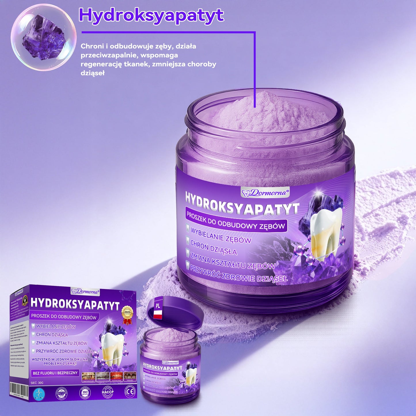 Proszek do regeneracji i naprawy zębów 𝐷𝑜𝒓𝒎𝒐𝒓𝑛𝑎® z hydroksyapatytem 🦷 (skutecznie naprawia ubytki zębów, problemy z dziąsłami, nadwrażliwość zębów, owrzodzenia jamy ustnej i żółknięcie zębów, kompleksowo poprawiając zdrowie jamy ustnej) 🍀