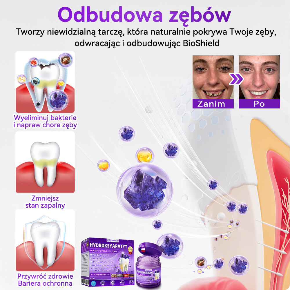 Proszek do regeneracji i naprawy zębów 𝐷𝑜𝒓𝒎𝒐𝒓𝑛𝑎® z hydroksyapatytem 🦷 (skutecznie naprawia ubytki zębów, problemy z dziąsłami, nadwrażliwość zębów, owrzodzenia jamy ustnej i żółknięcie zębów, kompleksowo poprawiając zdrowie jamy ustnej) 🍀